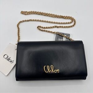 Chloe Iconic Flap Wallet on Chain in Shiny Calfskin